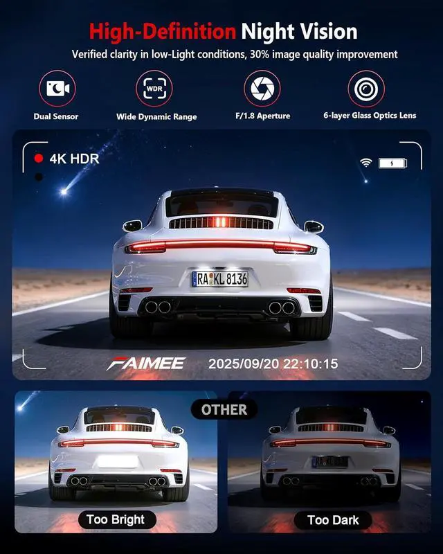 Alt view image 2 of 7 - 4K+2K+2K 3 Channel Dash Cam Front and Rear, 128GB Card Included, Dash Camera for Cars 5.8G/2.4G Dual Wifi, Built-in GPS, Night Vision, WDR, 170°Wide Angle, G-Sensor Emergency Lock, 24H Parking Monitor