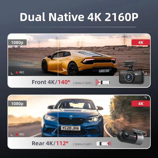 Alt view image 2 of 7 - Miofive Dash Cam Car Front Rear 4K+4K WiFi Bluetooth Dash Cam with 64GB SD Card, Dual Car Camera with Parking Monitoring, Super Night Vision, HDR, G-Sensor, Loop Recording, App Control, Max 512GB