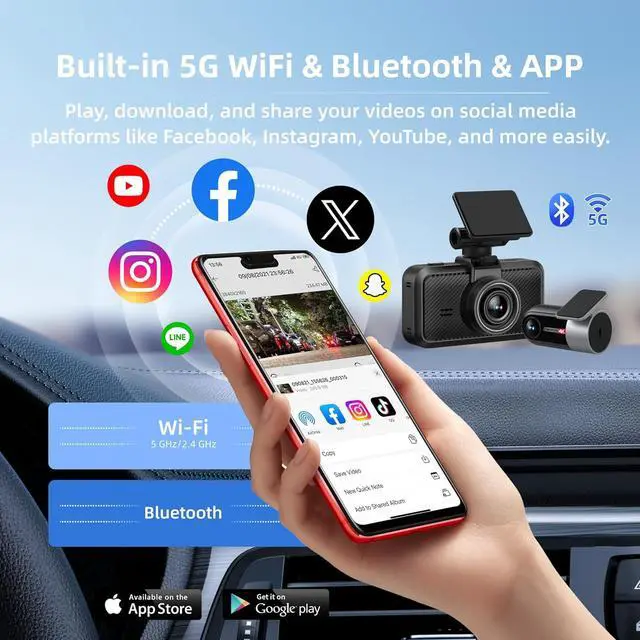 Alt view image 3 of 7 - Miofive Dash Cam Car Front Rear 4K+4K WiFi Bluetooth Dash Cam with 64GB SD Card, Dual Car Camera with Parking Monitoring, Super Night Vision, HDR, G-Sensor, Loop Recording, App Control, Max 512GB
