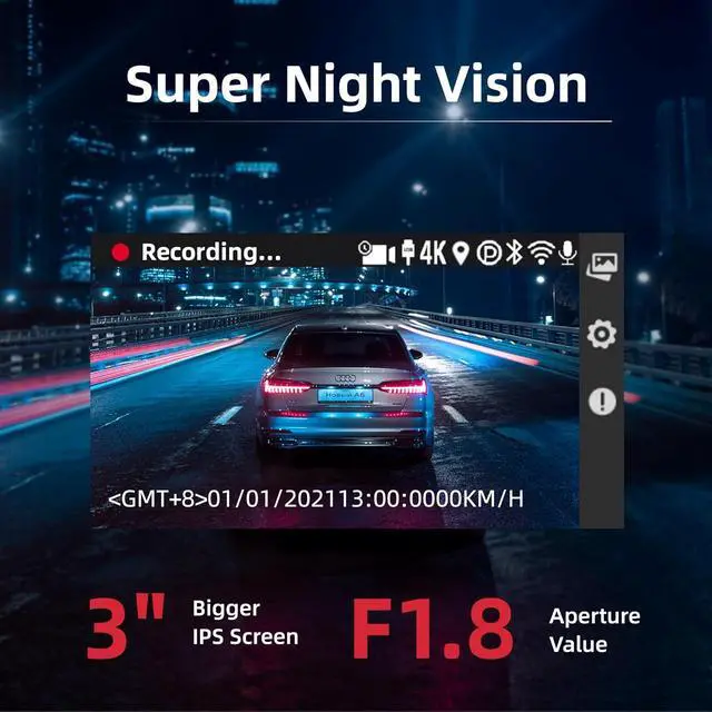 Alt view image 6 of 7 - Miofive Dash Cam Car Front Rear 4K+4K WiFi Bluetooth Dash Cam with 64GB SD Card, Dual Car Camera with Parking Monitoring, Super Night Vision, HDR, G-Sensor, Loop Recording, App Control, Max 512GB