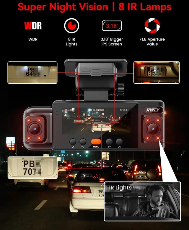 Alt view image 3 of 7 - IIWEY N6 360° Dash Cam 4 Channel, Free 128GB Card, 8 IR Lights Night Vision