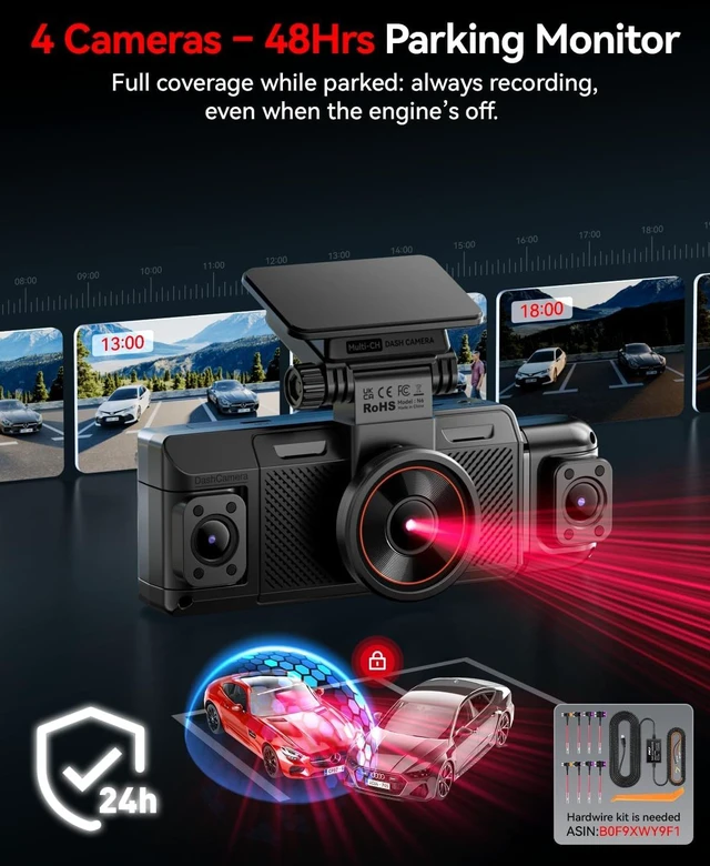 Alt view image 5 of 7 - IIWEY N6 360° Dash Cam 4 Channel, Free 128GB Card, 8 IR Lights Night Vision