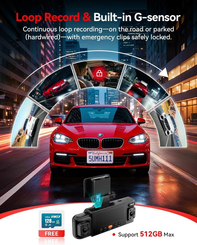 Alt view image 6 of 7 - IIWEY N6 360° Dash Cam 4 Channel, Free 128GB Card, 8 IR Lights Night Vision