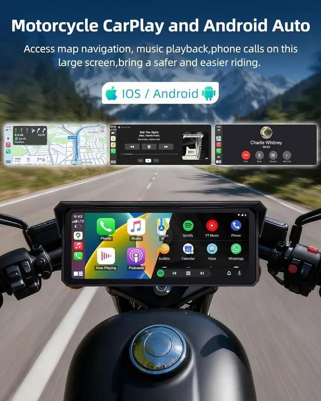 Alt view image 2 of 7 - 8.1 Inch 4K Motorcycle CarPlay Screen w 4K Dash Cam Wireless Carplay Android Auto Screen for Motorcycle with GPS Navigation Voice Control WiFi Video Dual Bluetooth IPX7 Waterproof TF-64G Wired Control