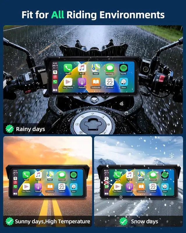 Alt view image 7 of 7 - 8.1 Inch 4K Motorcycle CarPlay Screen w 4K Dash Cam Wireless Carplay Android Auto Screen for Motorcycle with GPS Navigation Voice Control WiFi Video Dual Bluetooth IPX7 Waterproof TF-64G Wired Control