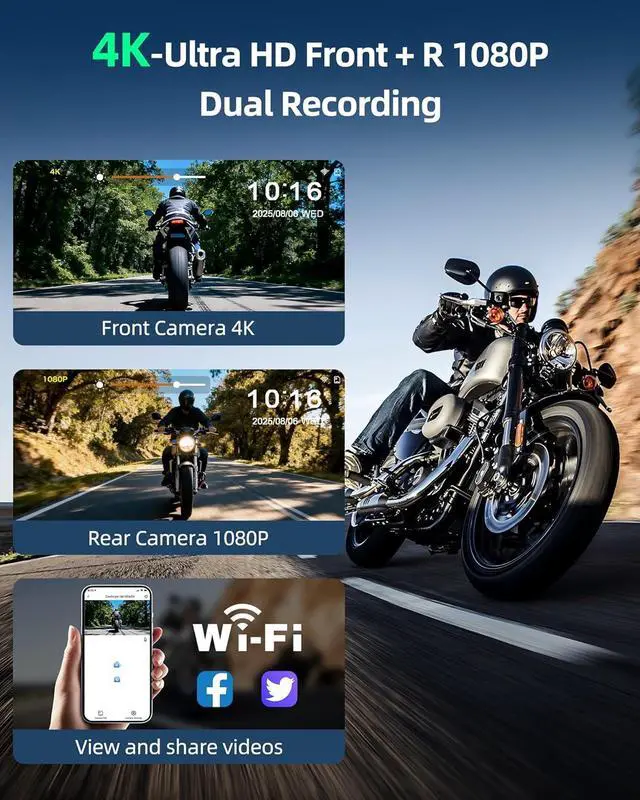 Alt view image 6 of 7 - 8.1 Inch 4K Motorcycle CarPlay Screen w 4K Dash Cam Wireless Carplay Android Auto Screen for Motorcycle with GPS Navigation Voice Control WiFi Video Dual Bluetooth IPX7 Waterproof TF-64G Wired Control