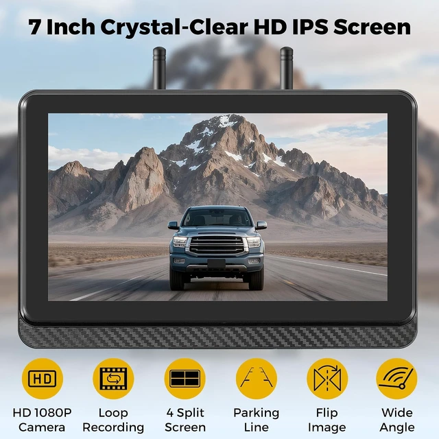 Alt view image 2 of 7 - Wireless Backup Camera for Truck RV with 7" Monitor and AHD 1080P Camera