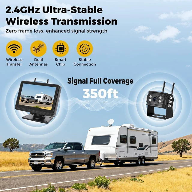 Alt view image 7 of 7 - Wireless Backup Camera for Truck RV with 7" Monitor and AHD 1080P Camera