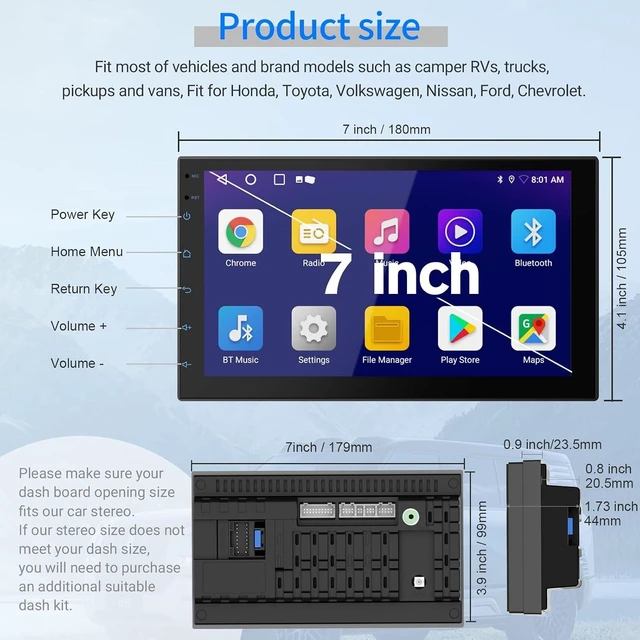 Alt view image 2 of 7 - Haudio 7 Inch Double Din Car Stereo with Wireless Apple CarPlay & Android Auto, 2+32G Android 13 Car Radio, Bluetooth, GPS Navigation, FM AM RDS, IPS Touchscreen, Backup Camera Ready