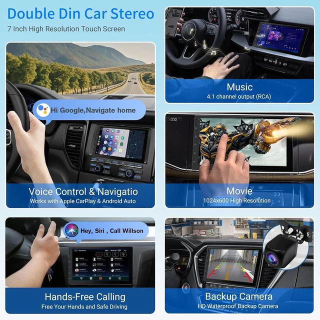 Alt view image 7 of 7 - Haudio 7 Inch Double Din Car Stereo with Wireless Apple CarPlay & Android Auto, 2+32G Android 13 Car Radio, Bluetooth, GPS Navigation, FM AM RDS, IPS Touchscreen, Backup Camera Ready