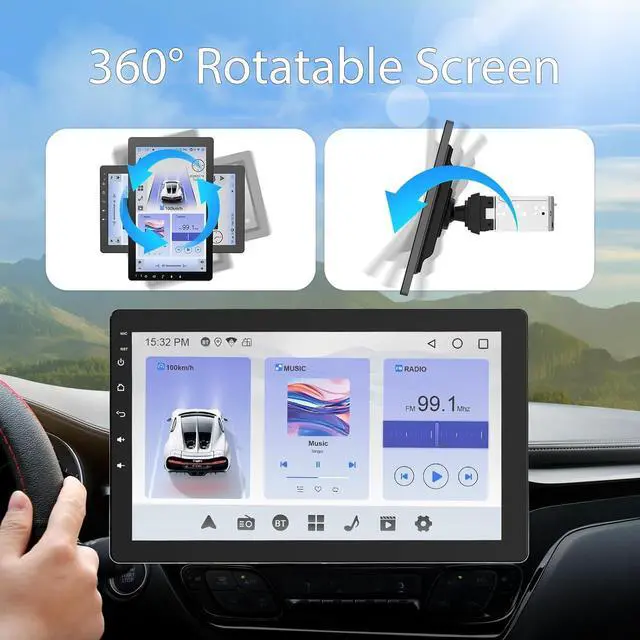 Alt view image 2 of 7 - 10.1 inch Single Din Car Stereo, Rotatable Touch Screen Radio with Wireless Apple CarPlay & Android Auto, Backup Camera, Mirror Link, SWC, GPS, Voice Control, Bluetooth, WiFi