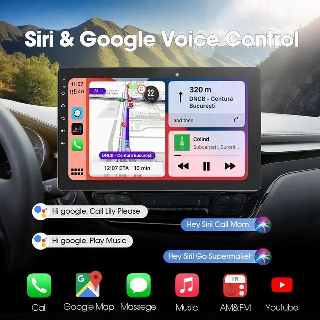 Alt view image 4 of 7 - 10.1 inch Single Din Car Stereo, Rotatable Touch Screen Radio with Wireless Apple CarPlay & Android Auto, Backup Camera, Mirror Link, SWC, GPS, Voice Control, Bluetooth, WiFi
