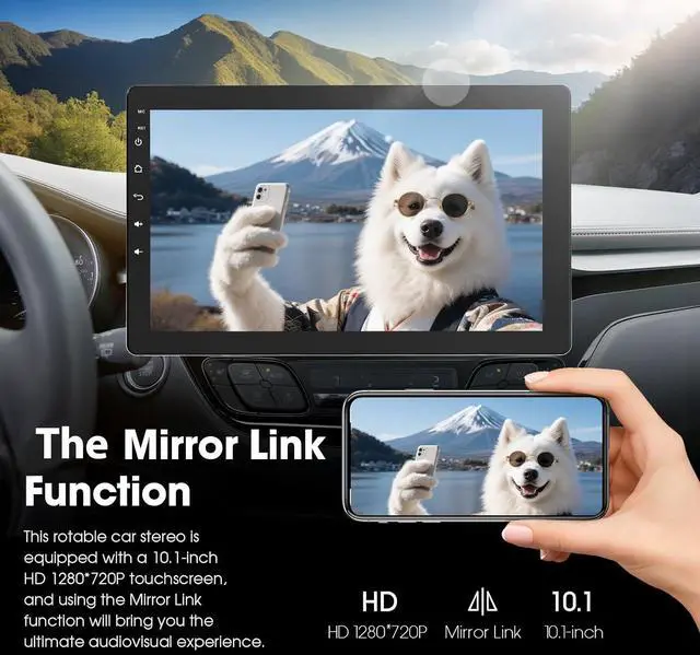 Alt view image 6 of 7 - 10.1 inch Single Din Car Stereo, Rotatable Touch Screen Radio with Wireless Apple CarPlay & Android Auto, Backup Camera, Mirror Link, SWC, GPS, Voice Control, Bluetooth, WiFi