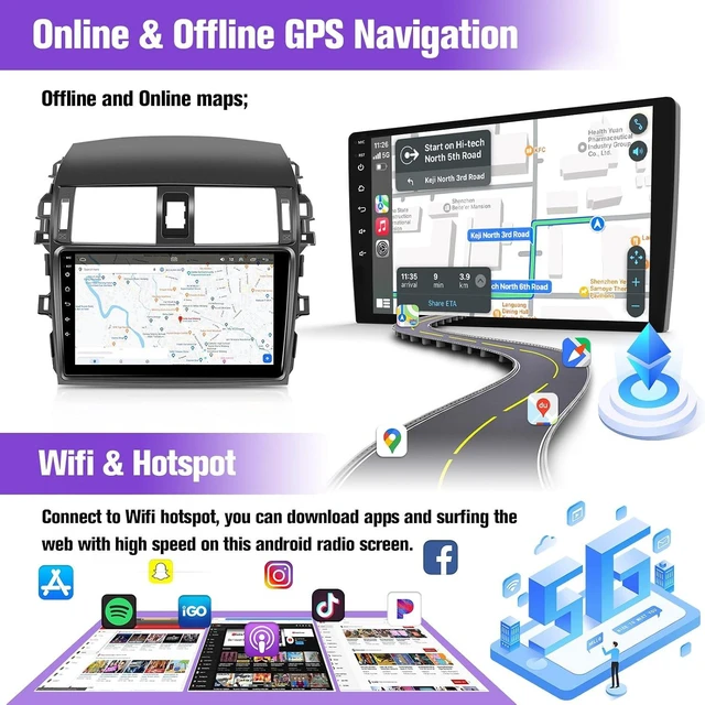 Alt view image 5 of 7 - Leadfan 64G Car Radio for Toyota Corolla 2009 2010 2011 2012 2013, 9inch Screen for Corolla Stereo with Carplay Android Auto GPS Backup Camera