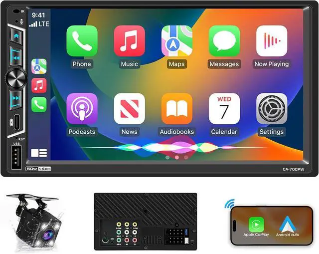 Main image of Double Din Wireless CarPlay Stereo: 7 Inch Wireless Android Auto Car Radio with 2 Subwoofer Outputs - IPS Touchscreen GPS Navigation Bluetooth HD Backup Camera Type-C Fast Charge