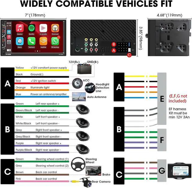 Alt view image 7 of 7 - Double Din Wireless CarPlay Stereo: 7 Inch Wireless Android Auto Car Radio with 2 Subwoofer Outputs - IPS Touchscreen GPS Navigation Bluetooth HD Backup Camera Type-C Fast Charge