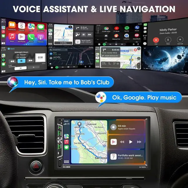 Alt view image 3 of 7 - Double Din Wireless CarPlay Stereo: 7 Inch Wireless Android Auto Car Radio with 2 Subwoofer Outputs - IPS Touchscreen GPS Navigation Bluetooth HD Backup Camera Type-C Fast Charge