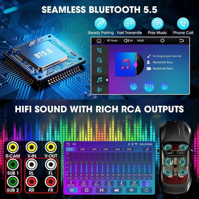 Alt view image 4 of 7 - Double Din Wireless CarPlay Stereo: 7 Inch Wireless Android Auto Car Radio with 2 Subwoofer Outputs - IPS Touchscreen GPS Navigation Bluetooth HD Backup Camera Type-C Fast Charge
