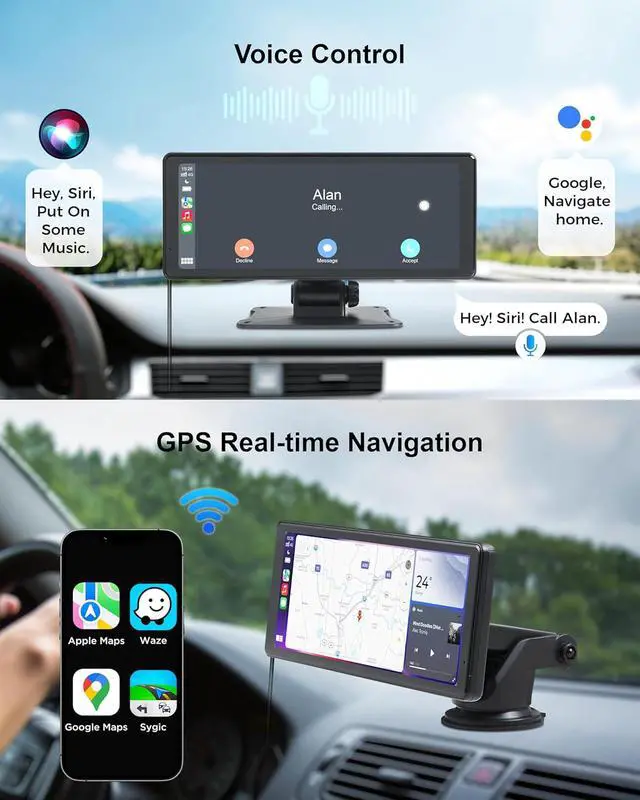 Alt view image 3 of 7 - Portable Apple Carplay Screen - 8.1" Wireless Android Auto Touchscreen Car Stereo with 4K Dash Cam & 1080P Backup Camera, Mirror Link/Bluetooth/GPS Navigation for Older Cars, Truck All Vehicle