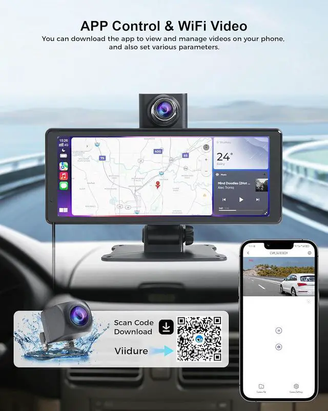 Alt view image 5 of 7 - Portable Apple Carplay Screen - 8.1" Wireless Android Auto Touchscreen Car Stereo with 4K Dash Cam & 1080P Backup Camera, Mirror Link/Bluetooth/GPS Navigation for Older Cars, Truck All Vehicle
