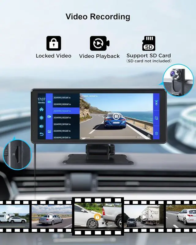 Alt view image 7 of 7 - Portable Apple Carplay Screen - 8.1" Wireless Android Auto Touchscreen Car Stereo with 4K Dash Cam & 1080P Backup Camera, Mirror Link/Bluetooth/GPS Navigation for Older Cars, Truck All Vehicle