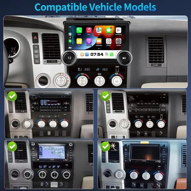 Alt view image 2 of 7 - 8Core+64G Car Radio for Toyota Tundra 2007-2013 Sequoia 2008-2018 Radio Upgrade with Wireless CarPlay Android Auto 10.1 inch Touchscreen Support GPS Navigation SWC Backup Camera