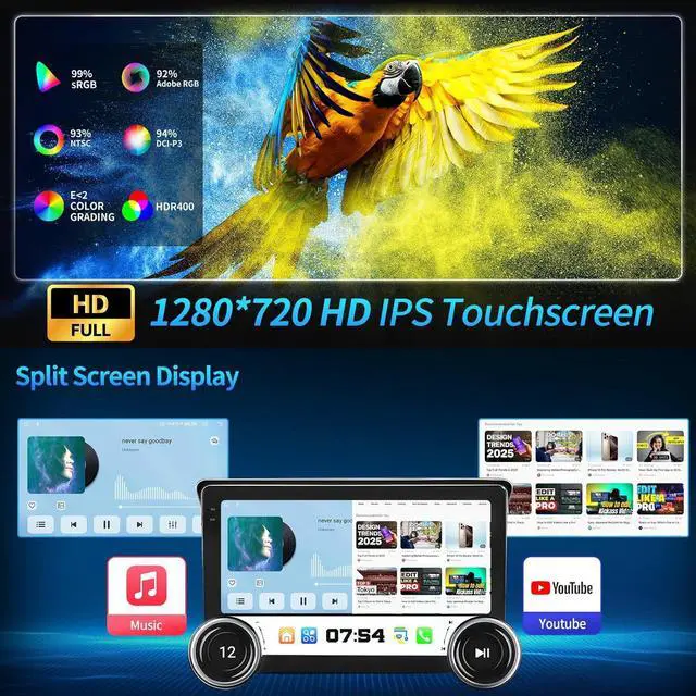 Alt view image 6 of 7 - 8Core+64G Car Radio for Toyota Tundra 2007-2013 Sequoia 2008-2018 Radio Upgrade with Wireless CarPlay Android Auto 10.1 inch Touchscreen Support GPS Navigation SWC Backup Camera