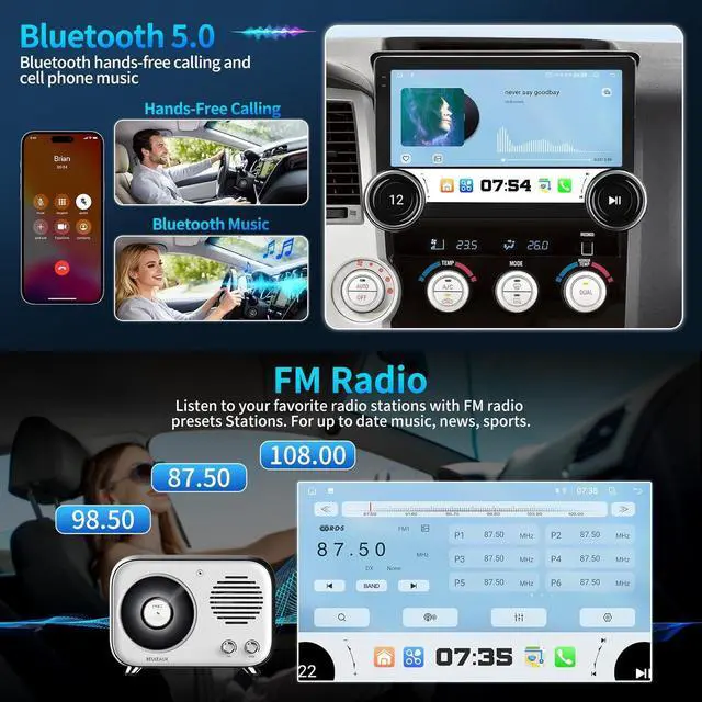 Alt view image 7 of 7 - 8Core+64G Car Radio for Toyota Tundra 2007-2013 Sequoia 2008-2018 Radio Upgrade with Wireless CarPlay Android Auto 10.1 inch Touchscreen Support GPS Navigation SWC Backup Camera