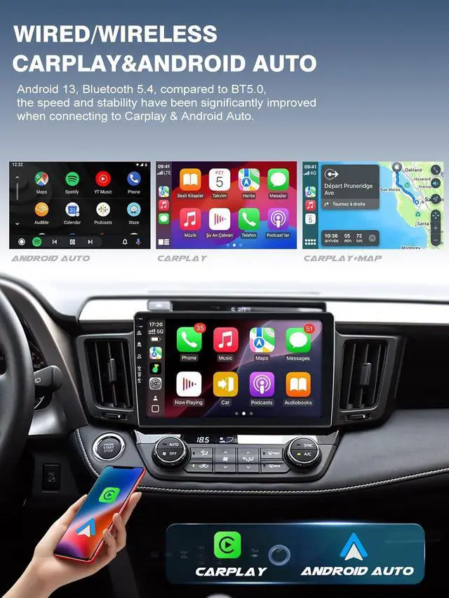 Alt view image 2 of 6 - 5G WiFi(6) Car Radio for Toyota RAV4 2013-2018, Android13/Wireless CarPlay/Android Auto/Touch Screen/GPS Navigation/Bluetooth/FM/HD Backup Camera (2Ram+64Rom)