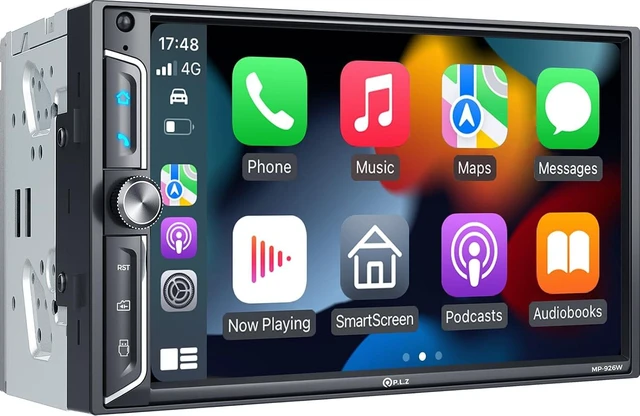 Main image of PLZ 7" QLED Wireless Double Din Car Stereo - Apple CarPlay & Android Auto, 240W 4.2CHN, 2 Subwoofers Outputs, SWC, Bluetooth, FM/AM Car Radio, Backup Camera