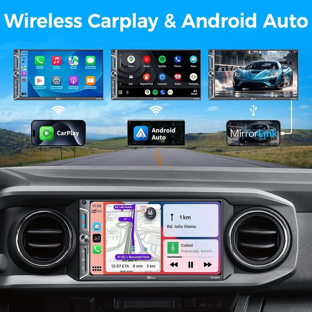 Alt view image 2 of 7 - PLZ 7" QLED Wireless Double Din Car Stereo - Apple CarPlay & Android Auto, 240W 4.2CHN, 2 Subwoofers Outputs, SWC, Bluetooth, FM/AM Car Radio, Backup Camera