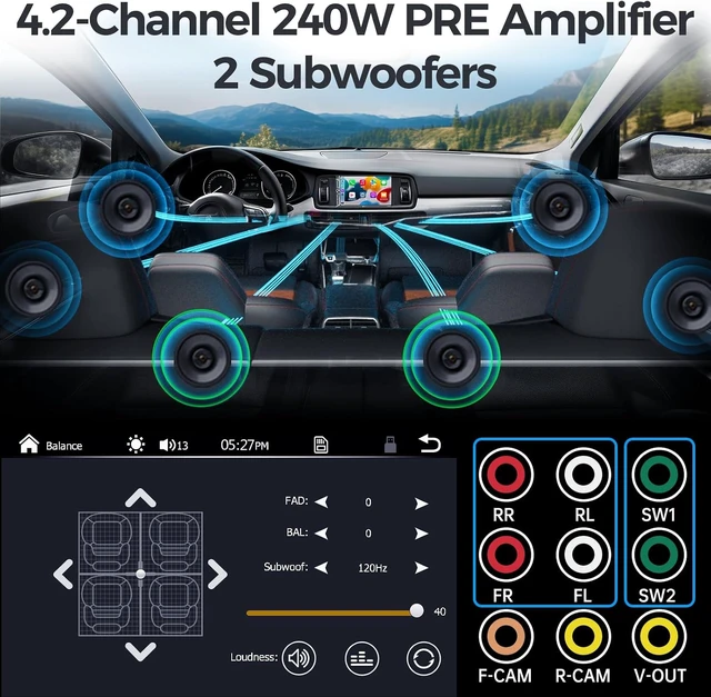 Alt view image 3 of 7 - PLZ 7" QLED Wireless Double Din Car Stereo - Apple CarPlay & Android Auto, 240W 4.2CHN, 2 Subwoofers Outputs, SWC, Bluetooth, FM/AM Car Radio, Backup Camera