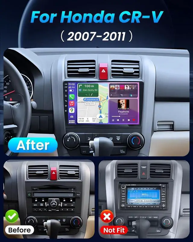 Alt view image 2 of 7 - 4 Core 64G for Honda CRV Radio 2007-2011 : 9 Inch Touch Screen Stereo Head Unit Replacement with Wireless Carplay Android Auto Bluetooth GPS Navigation 5G WiFi FM/RSD SWC USB Mirror Link Backup Camera