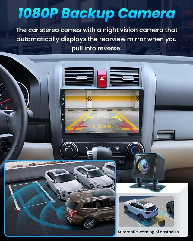Alt view image 6 of 7 - 4 Core 64G for Honda CRV Radio 2007-2011 : 9 Inch Touch Screen Stereo Head Unit Replacement with Wireless Carplay Android Auto Bluetooth GPS Navigation 5G WiFi FM/RSD SWC USB Mirror Link Backup Camera