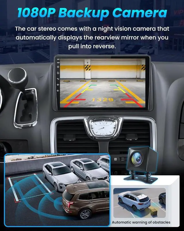 Alt view image 6 of 7 - Car Radio Stereo for Dodge Grand Caravan 2011-2020, 9" HD Touch Screen with CarPlay Android Auto FM 5GWiFi GPS Bluetooth Backup Camera SWC
