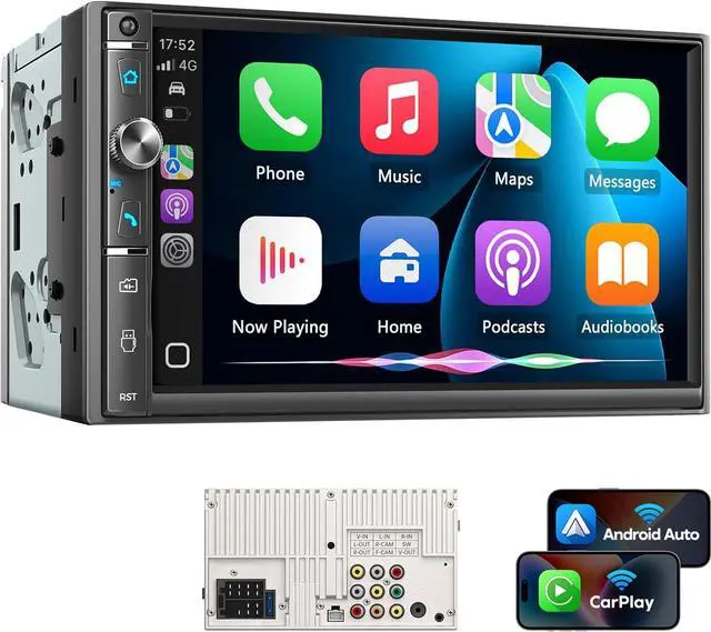 Main image of 7" Double Din Car Stereo, Wireless Carplay & Android Auto, Touchscreen, Bluetooth, 240W, Backup Camera, Car Radio Receiver, SWC, Subwoofer Output, FM/AM, Mirror Link