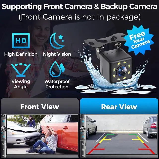 Alt view image 6 of 7 - 7" Double Din Car Stereo, Wireless Carplay & Android Auto, Touchscreen, Bluetooth, 240W, Backup Camera, Car Radio Receiver, SWC, Subwoofer Output, FM/AM, Mirror Link