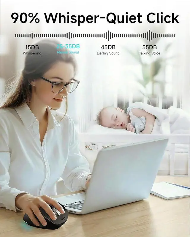 Alt view image 7 of 7 - EWEADN C2 Ergonomic Wireless Mouse, Rechargeable Bluetooth & 2.4G Dual Mode Computer Mouse with RGB, Quiet Clicks, 5 Adjustable 4000 DPI, Comfortable Grip for Laptop, PC, Mac, Office - Black