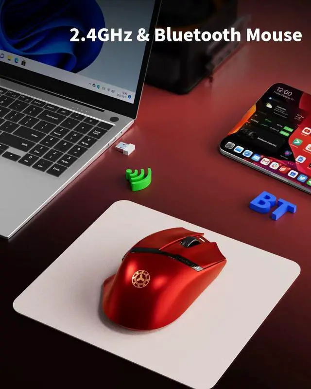 Alt view image 2 of 6 - Uciefy Z07 Bluetooth Wireless Mouse, Dual Mode (2.4G+BT5.1) Bluetooth Mouse, USB C Rechargeable with Charging Indicator, Ergonomic Computer Mice for Laptop/PC/Mac/iPad-Red