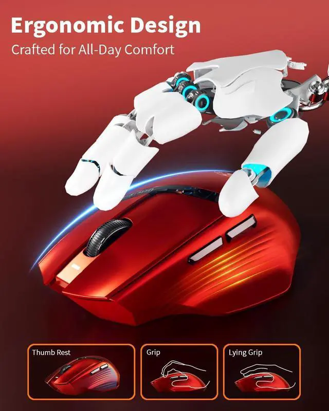 Alt view image 3 of 6 - Uciefy Z07 Bluetooth Wireless Mouse, Dual Mode (2.4G+BT5.1) Bluetooth Mouse, USB C Rechargeable with Charging Indicator, Ergonomic Computer Mice for Laptop/PC/Mac/iPad-Red