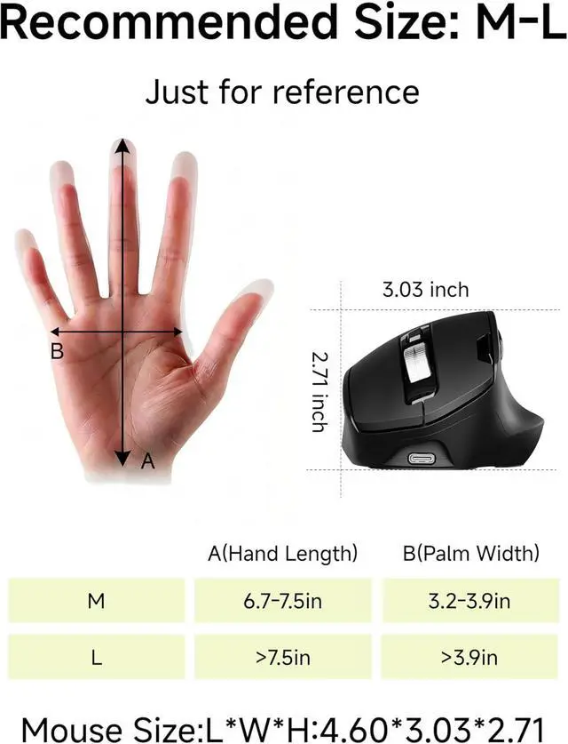 Alt view image 4 of 7 - EWEADN C2 Ergonomic Wireless Mouse, Rechargeable Bluetooth & 2.4G Dual Mode Computer Mouse with RGB, Quiet Clicks, 5 Adjustable 4000 DPI, Comfortable Grip for Laptop, PC, Mac, Office - Black