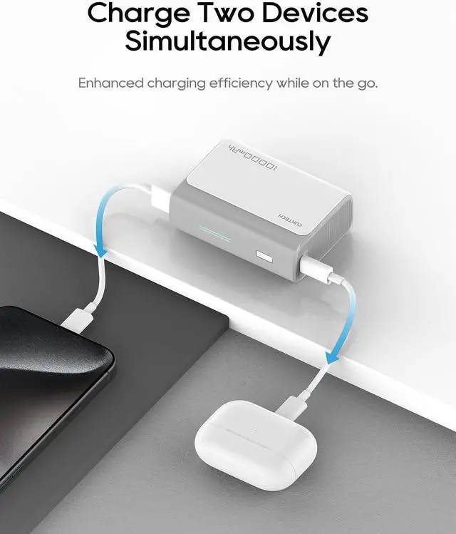 Alt view image 5 of 7 - CUKTECH 30W Mini Power Bank, 10000mAh(2S1P) Portable Charger PD3.0 Fast Charging, Dual-Charging Ports Battery Pack, for iPhone 16/15/14/13 Series, Samsung S24/S23/S22, iPad, AirPods, and More (Grey)