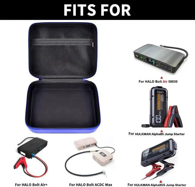 Alt view image 2 of 5 - Case Compatible with Halo Bolt Air 58830/ 57720/ Air+ 55500/ for ACDC Max Emergency Power Kit Car Jump Starter with Tire Pump. Car Charger Power Bank Holder for Battery Jump Starters -Blue(Box Only)