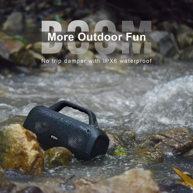 Alt view image 4 of 7 - DOSS Extreme Boom Outdoor Bluetooth Speaker with 60W Mighty Sound, Deep Bass, 30H Playtime,10400mAh Power Bank, BT 5.3, IPX6 Waterproof, Portable Strap for Camping, Pool, Beach, Garage, Work