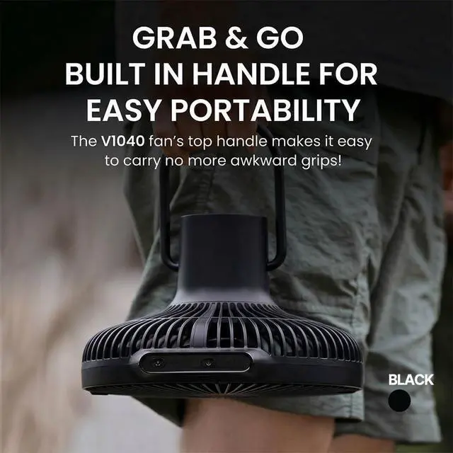 Alt view image 7 of 7 - Claymore V1040 Black Rechargeable Portable Fan 10,400mAh Power Bank Function Remote Control 4-Speed Quiet BLDC Air Circulator USB-C Charging 23 Hrs Runtime for Camping, Indoor, Outdoor