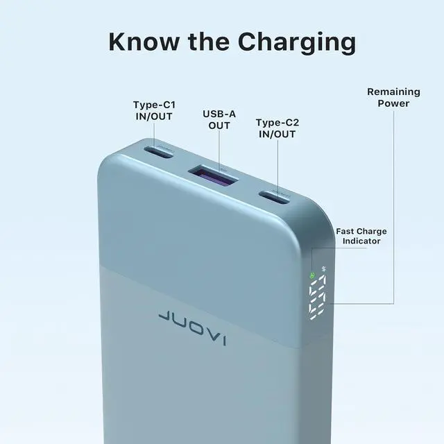 Alt view image 3 of 7 - JUOVI Power Bank 10000mAh, 35W Portable Charger,Fast Charging Portable Battery Pack with PD 3.0 & QC 4.0, USB C Portable Power Bank for iPhone 15 14 13 Series, Galaxy, Tablet, Switch, and More (Blue)