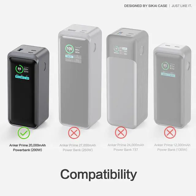 Alt view image 2 of 7 - Silicone Case for Anker Prime Power Bank 20,000mAh 200W 1/4-inch nut hole, TF/SM card storage Reserved Only Compatible with Anker 200W Prime Power Bank Protective Cover Dustproof Soft (Gray)
