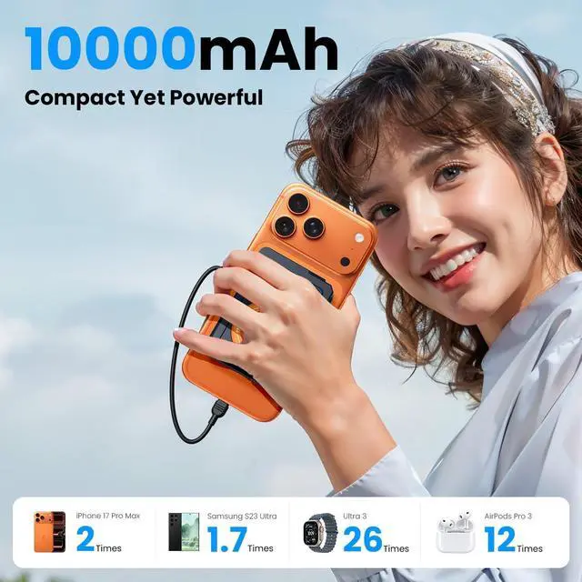 Alt view image 6 of 7 - ummz for Magsafe Battery Pack 10000mAh,5-in-1 Magnetic Portable Charger with Wall Plug, Wireless Power Bank for Apple Watch,22.5W Fast Charging PowerBank for iPhone 17 Pro Max/16/15/14/13/12 Mini