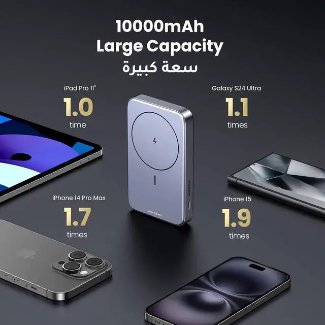 Alt view image 5 of 7 - UGREEN Wireless Magnetic External Battery 10000mAh USB C USB A Fast Charge PD QC 3.0 20W Power Bank Induction Qi 15W Max Compatible with iPhone 15 Plus Pro Max iPhone 14 13 12 Pro Max MagSafe