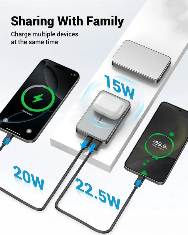 Alt view image 5 of 6 - Magnetic Portable Charger, Wireless Power Bank Aluminum Alloy Small 10000mAh 20W PD USB-C in&Out Fast Charging Battery Pack Phone Charger for iPhone 17/16/15/14/13/12 Series -Silvery